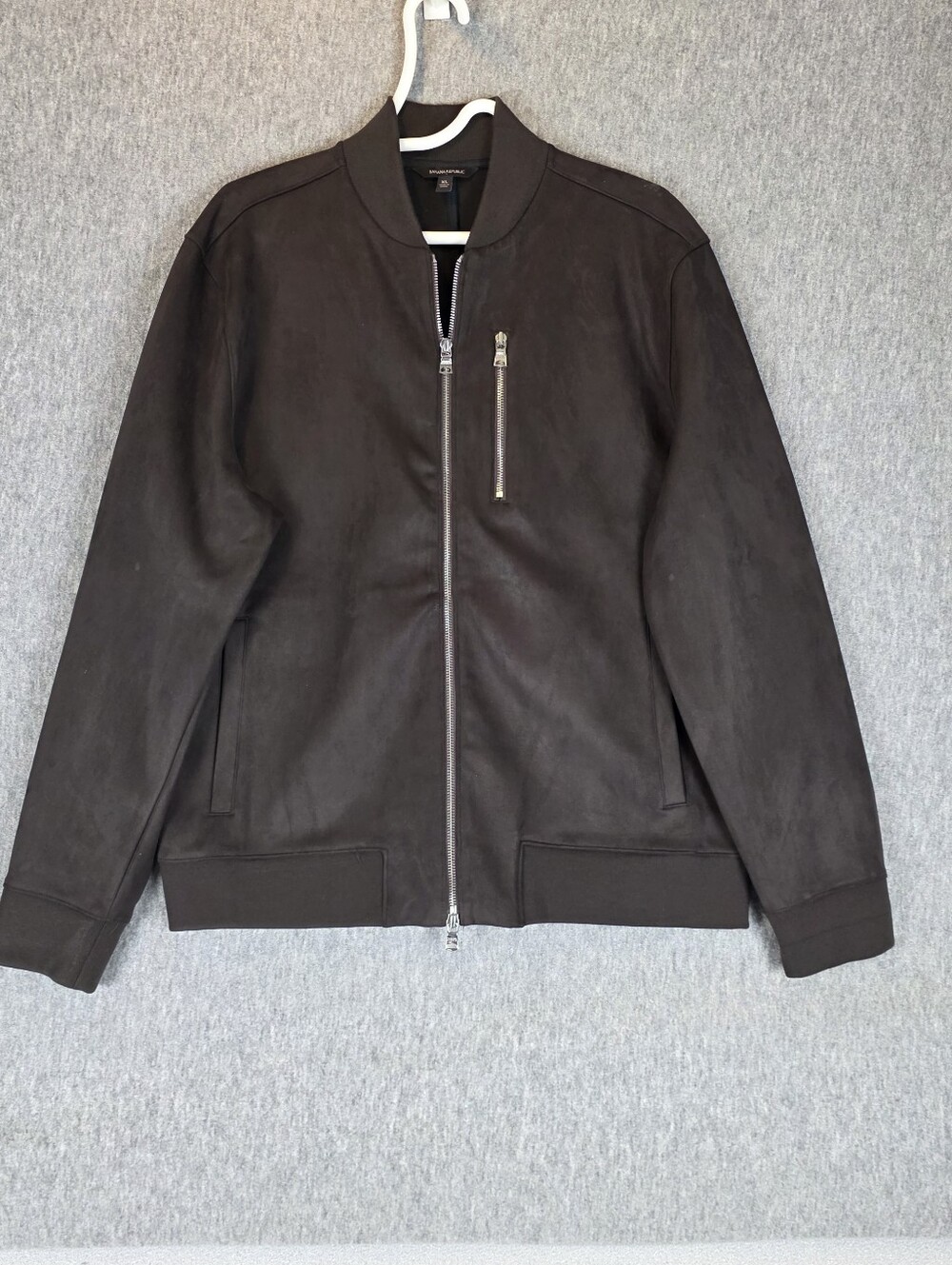 Banana Republic Zip-Front Vegan Suede Bomber Jacket Dark Brown Men's XL